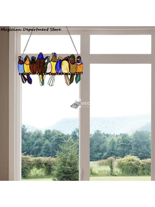 Színes, festett műanyag dekorációs madarak készlet, 7 darabos