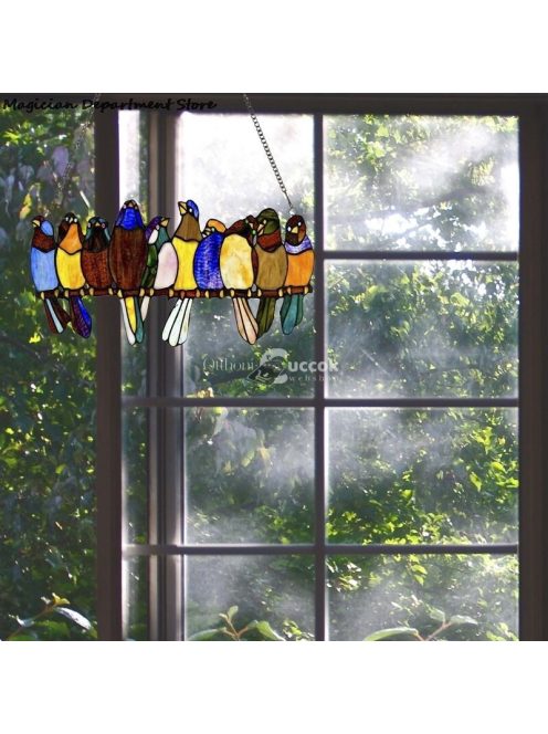 Színes, festett műanyag dekorációs madarak készlet, 7 darabos