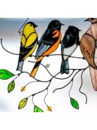 Színes, festett műanyag dekorációs madarak készlet, 7 darabos