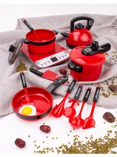 Konyhai játék szett gyerekeknek, piros színben
