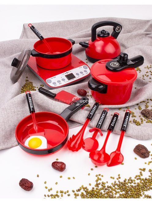Konyhai játék szett gyerekeknek, piros színben