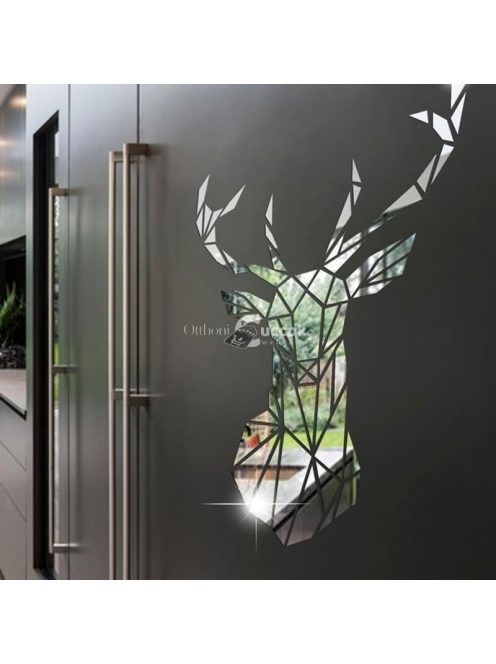 Szarvas formájú dekoratív tükör matrica falra, fekete színben