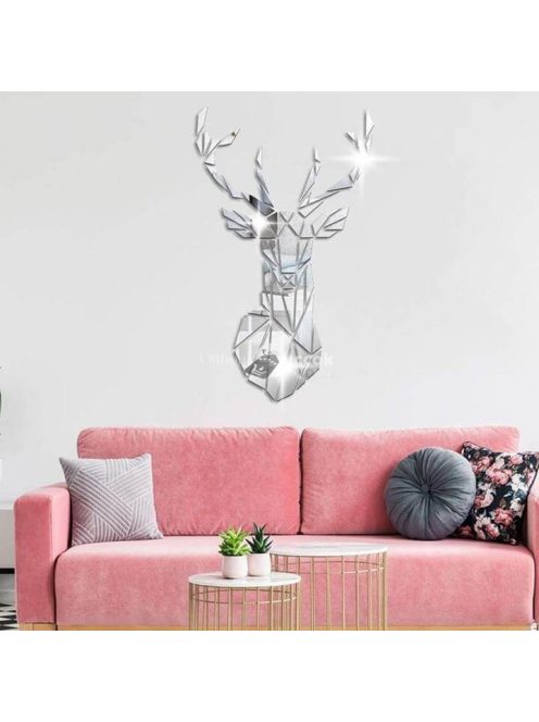 Szarvas formájú dekoratív tükör matrica falra, fekete színben