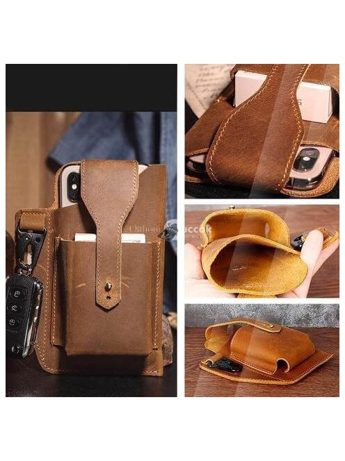 Retro bőr övtáska, férfi divatkiegészítő kávé színben