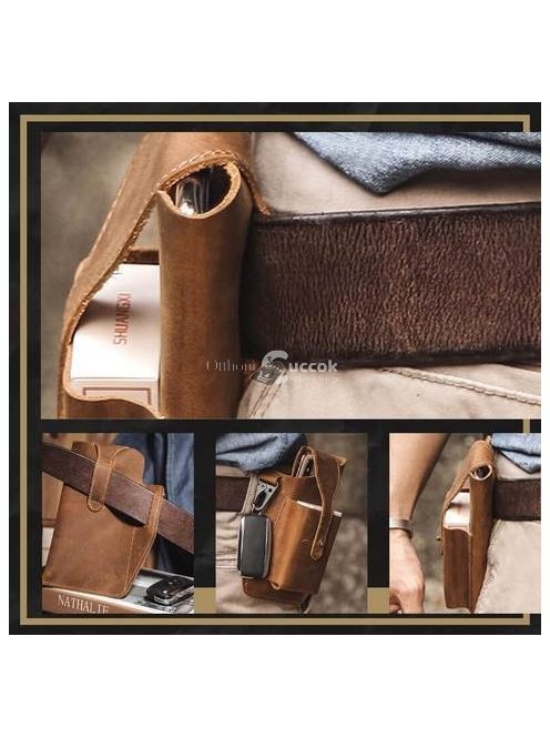 Retro bőr övtáska, férfi divatkiegészítő kávé színben