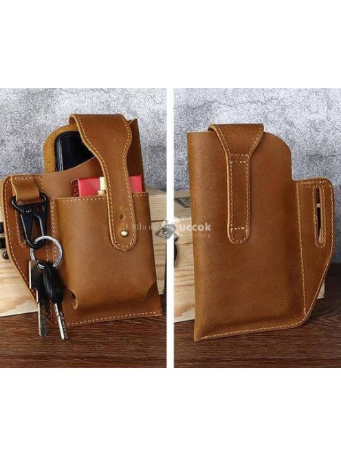 Retro bőr övtáska, férfi divatkiegészítő kávé színben