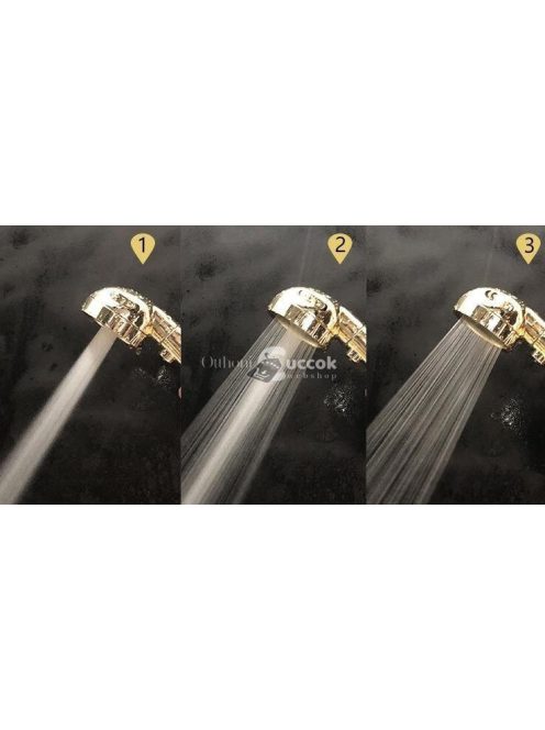 Arany színű 3 üzemmódú zuhanyfej és zuhanyrózsa fürdőszobai használatra