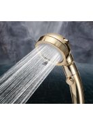 Arany színű 3 üzemmódú zuhanyfej és zuhanyrózsa fürdőszobai használatra