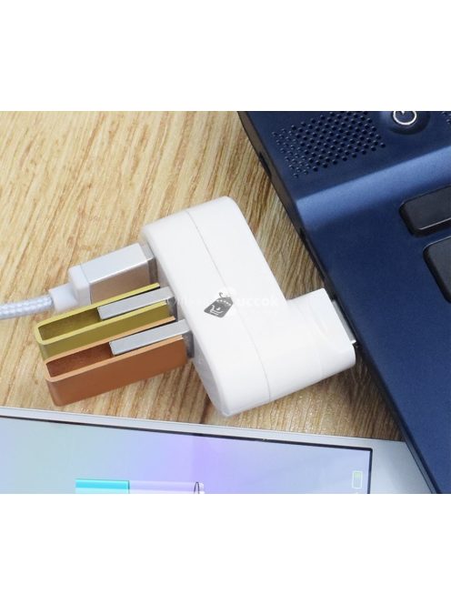 3 Portos USB 2.0 HUB forgatható fejjel, Fehér színű, többeszközös csatlakoztatáshoz