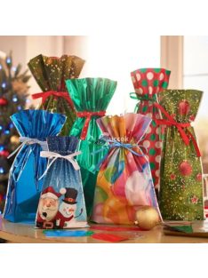   Karácsonyi húzózsinóros ajándéktáska ünnepi ajándékcsomagoláshoz