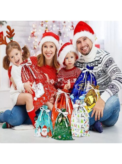 Karácsonyi húzózsinóros ajándéktáska ünnepi ajándékcsomagoláshoz