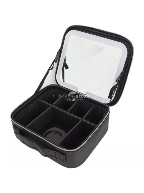 Kozmetikai táska beépített LED-es sminktükörrel - fekete színben, utazáshoz és mindennapi használatra