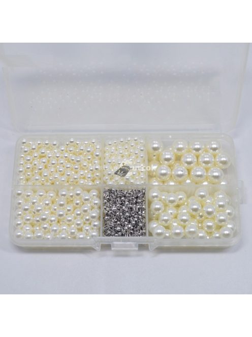 Díszítő Gyöngy Készlet (625db) - Fehér Színű Dekorációs Kellékek Kézműves Projektekhez