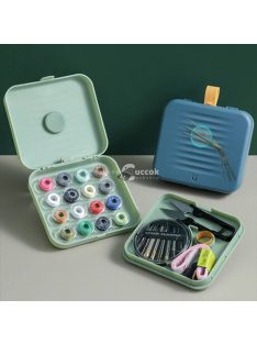   Hordozható Varrókészlet Kék Színben - Alapvető Varrási Kellékekkel és Tartozékokkal