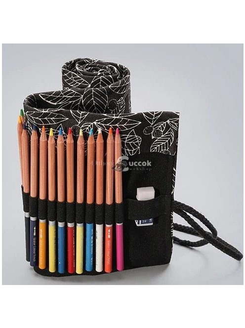 Fekete feltekerhető tolltartó iskolai és irodai használatra