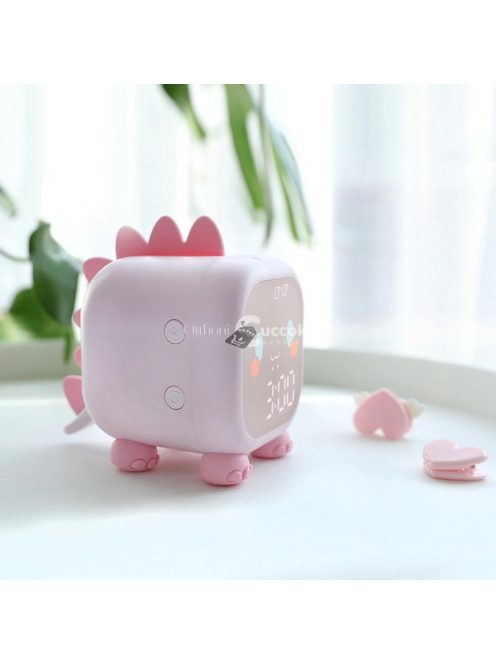 Dinós ébresztőóra rózsaszín, gyerekeknek szánt dekoratív ébresztőóra