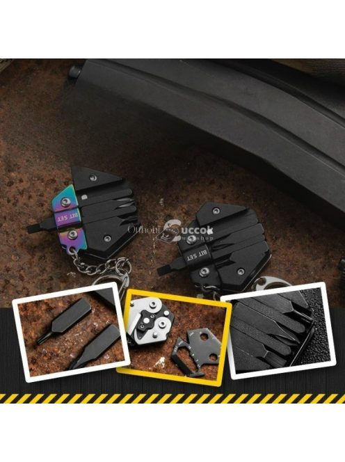 Túlélő kulcstartó többfunkciós eszköz fekete színben kültéri használatra