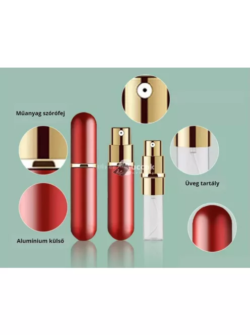 Újratölthető mini parfümszóró rózsaszín, utazó méretű illatszer tároló flakon