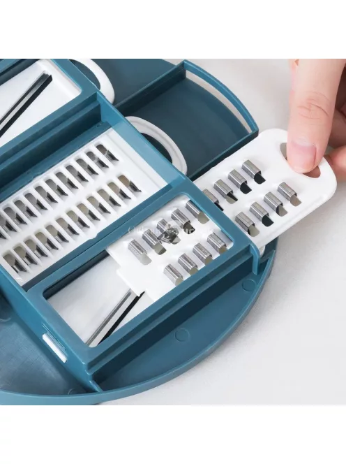 Multifunkcionális konyhai szeletelő készlet kék színben, zöldségek és gyümölcsök előkészítéséhez