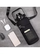 Vizes kulacs kulacstartó táskával, fekete színű, sportoláshoz és túrázáshoz alkalmas