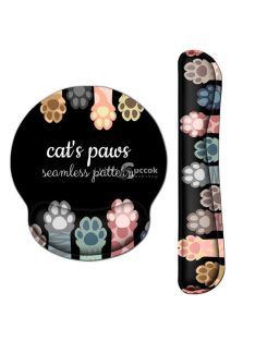   Csuklótámasz és egérpad szett Cicás mintával, ergonomikus kialakítás számítógépes munkához