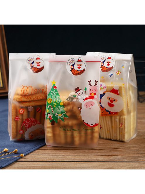 Karácsonyi műanyag ajándéktasak, 25 db Mikulás mintás zacskó ünnepi csomagoláshoz