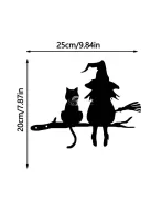 Fára szerelhető boszorkány és macskája kerti dekoráció figura kültéri használatra