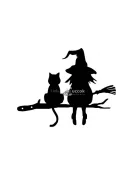 Fára szerelhető boszorkány és macskája kerti dekoráció figura kültéri használatra