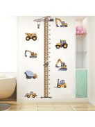 Magasságmérő falmatrica gyerekszobába, munkagépes dizájnnal