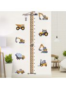 Magasságmérő falmatrica gyerekszobába, munkagépes dizájnnal