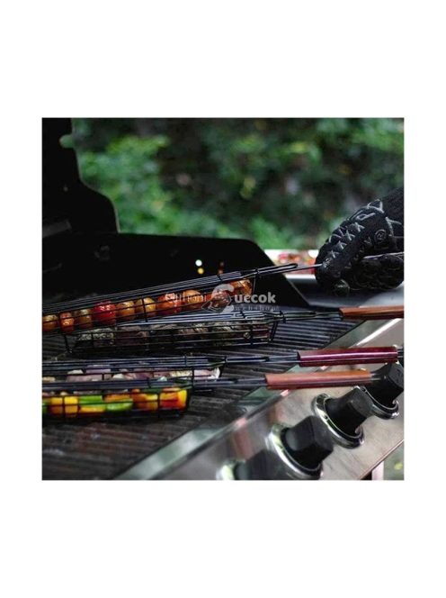 Grillező kosár saslik - kebab hús és zöldség sütéséhez kültéri használatra