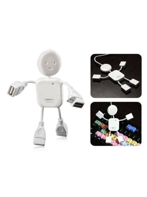 4 portos USB elosztó, emberke formájú, praktikus számítógép-kiegészítő