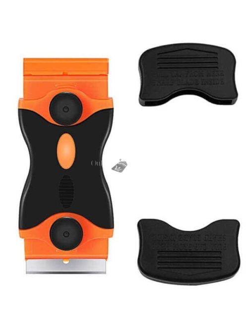 Többcélú kaparó eszköz kétféle pengével, citromsárga színben, különböző felületek tisztításához és karbantartásához