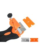 Többcélú kaparó eszköz kétféle pengével, citromsárga színben, különböző felületek tisztításához és karbantartásához