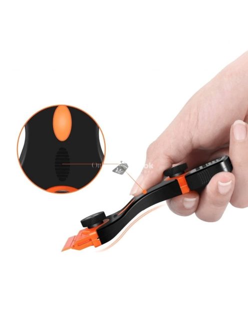 Többcélú kaparó eszköz kétféle pengével, citromsárga színben, különböző felületek tisztításához és karbantartásához