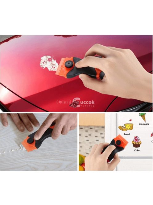 Többcélú kaparó eszköz kétféle pengével, citromsárga színben, különböző felületek tisztításához és karbantartásához