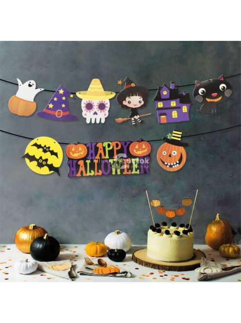 Halloween-i dekoratív papír girland - többféle motívummal, 3,5 méter hosszú