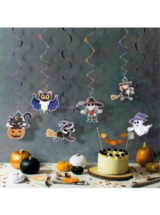  Halloween-i dekorációs szett - 6 különböző motívummal és csillogó spirál akasztóval ünnepi díszítéshez