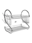 Kétszintes konyhai edényszárító rozsdamentes acélból, praktikus tányér- és pohártartóval