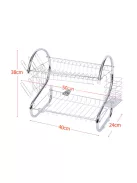 Kétszintes konyhai edényszárító rozsdamentes acélból, praktikus tányér- és pohártartóval