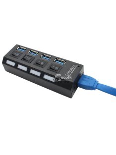   4 portos USB elosztó beépített kapcsolókkal, többeszközös csatlakoztatáshoz