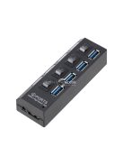 4 portos USB elosztó beépített kapcsolókkal, többeszközös csatlakoztatáshoz
