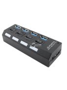 4 portos USB elosztó beépített kapcsolókkal, többeszközös csatlakoztatáshoz