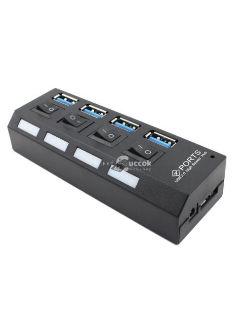 4 portos USB elosztó beépített kapcsolókkal, többeszközös csatlakoztatáshoz