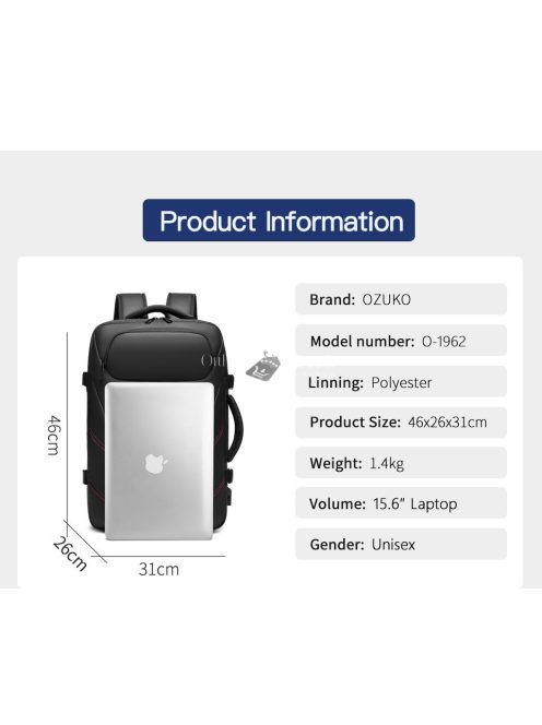 OZUKO 2 az 1-ben utazó hátizsák és bőrönd kombináció, sokoldalú tárolási lehetőséggel