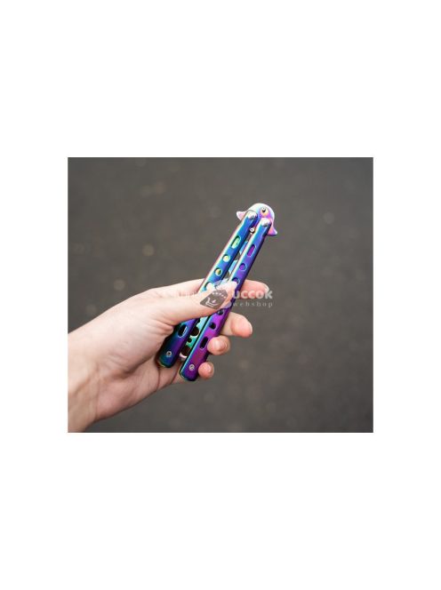 Gyakorló pillangókés kaméleon színben - biztonságos edző eszköz kezdőknek és haladóknak