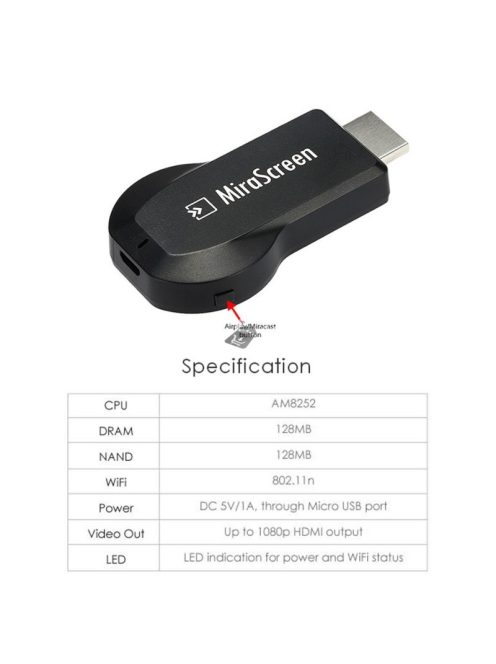 MiraScreen vezeték nélküli TV okosító streaming eszköz