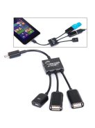 3 az 1-ben Micro USB HUB Dupla USB 2.0 OTG Adapter Okostelefonokhoz és Táblagépekhez