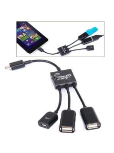   3 az 1-ben Micro USB HUB Dupla USB 2.0 OTG Adapter Okostelefonokhoz és Táblagépekhez