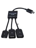 3 az 1-ben Micro USB HUB Dupla USB 2.0 OTG Adapter Okostelefonokhoz és Táblagépekhez